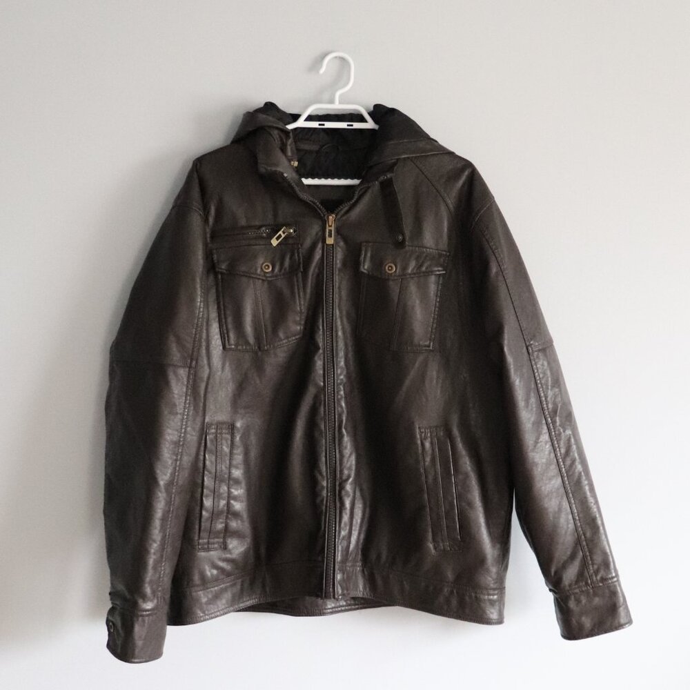 G21 Mens Brown Sz XL Hooded Full Zip Mid-Weight Lined Outdoor‎ Pocket Jacket